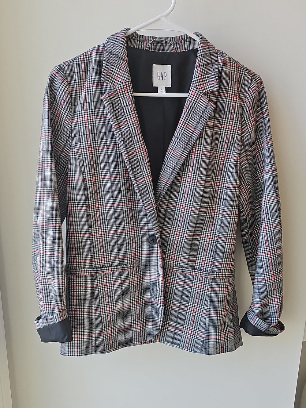 GAP Women's Black, White, Red Plaid Blazer